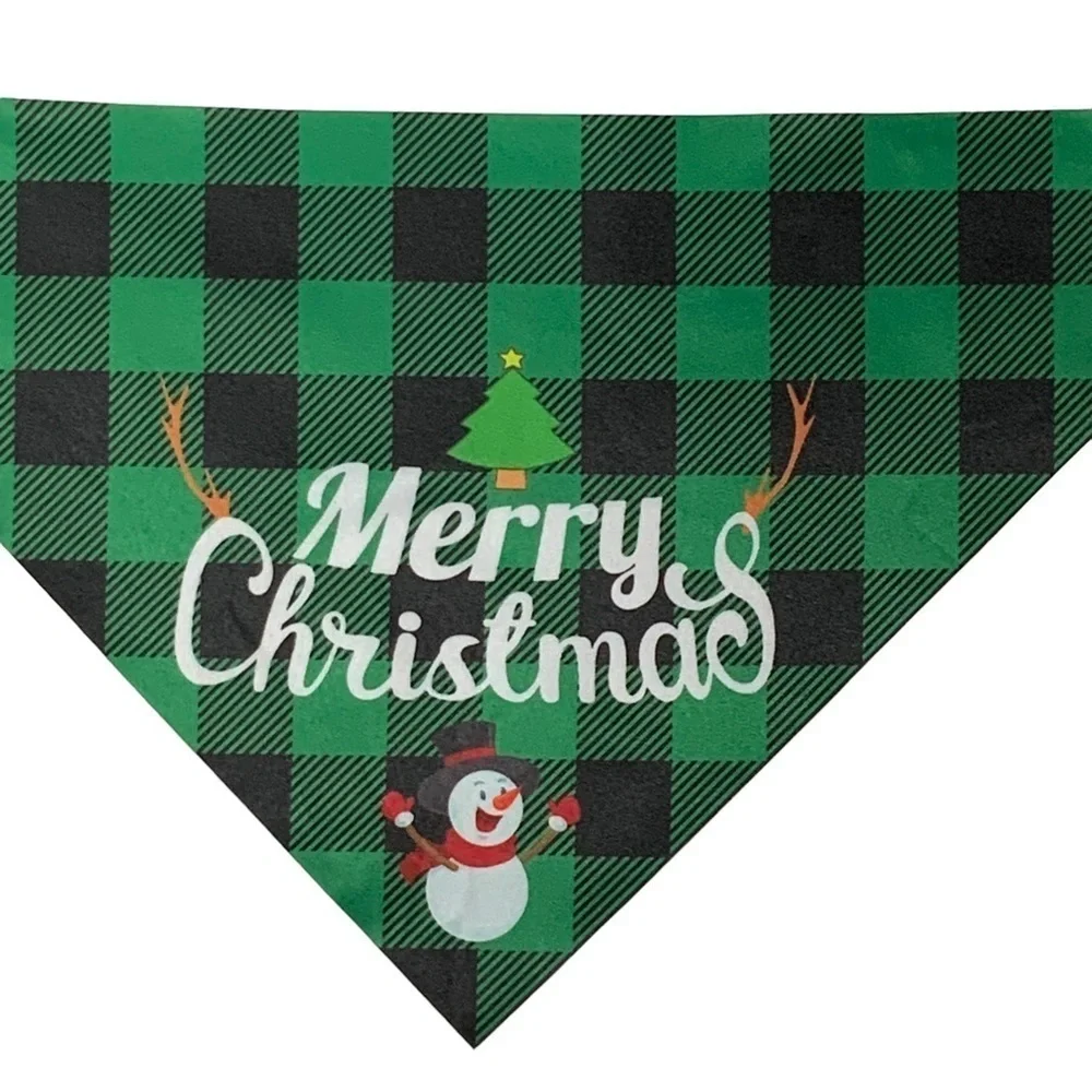 Christmas Dog Bandanna Tartan Plaid Merry Christmas Graphic Tie On Green 19